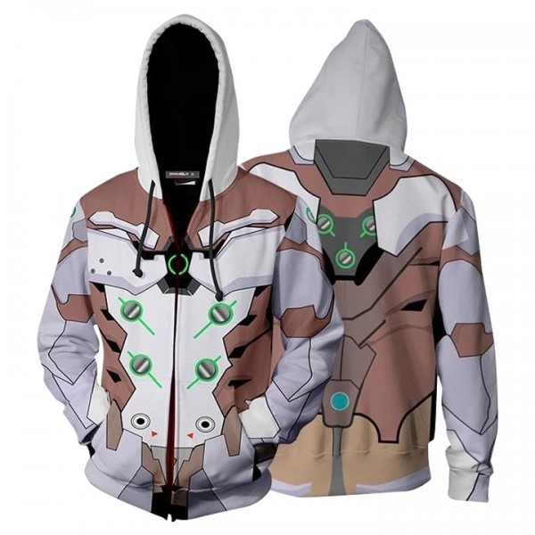 Overwatch Hoodie - Genji Chrome Skin 3D Zip Up Hoodies Jacket Coat Cosplay Costume
