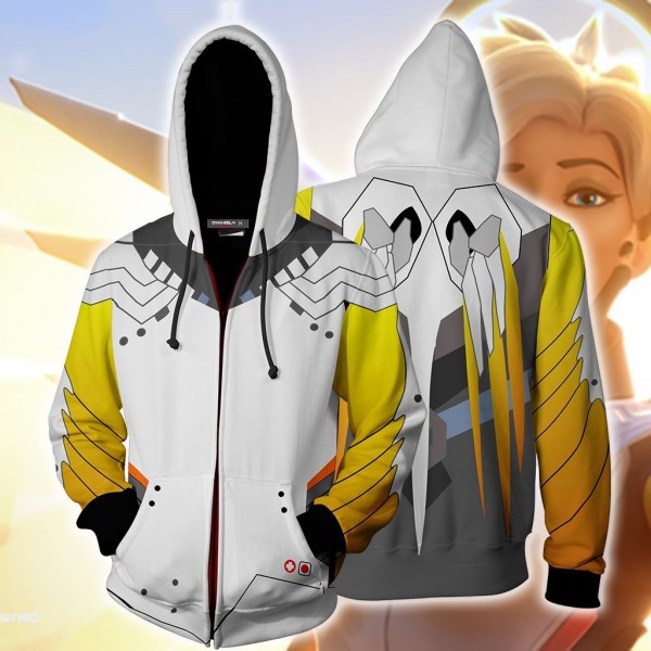 Overwatch Hoodie - Overwatch Mercy 3D Zip Up Hoodies Jacket Coat Cosplay Costume