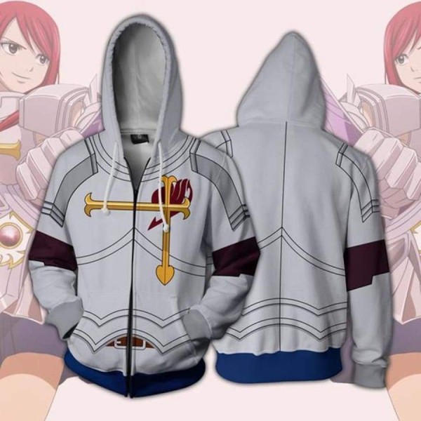 Fairy Tail Hoodie - Fairy Tail Erza 3D Zip Up Hoodies Jacket Coat Cosplay Costume