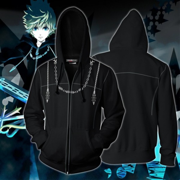 Kingdom Hearts III Hoodie - Roxas 3D Zip Up Hoodies Jacket Coat Cosplay Costume
