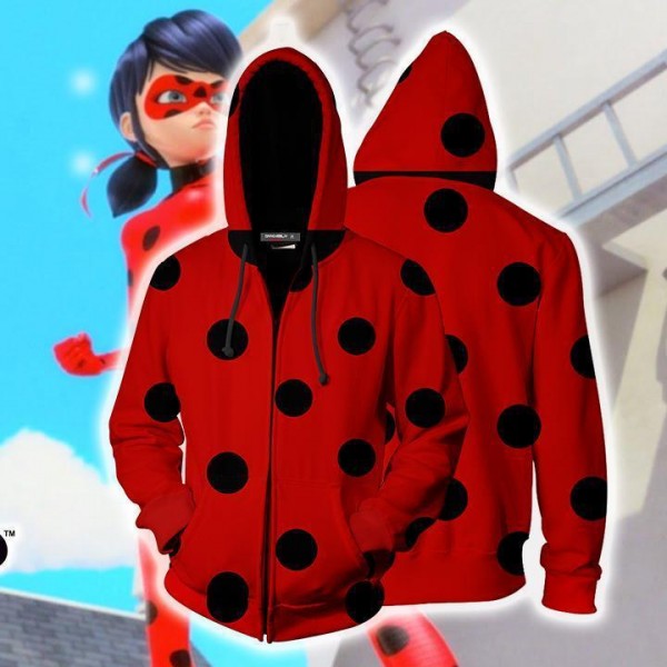 Ladybug Miraculous Hoodie - Marinette Tales Of Ladybug & Cat Noir Zip Up Hoodie Jacket Cosplay Costume