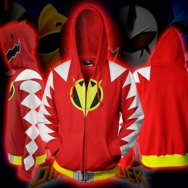 Power Rangers Hoodies - Dino Thunder Red Cosplay Zip Up Hoodie Jacket
