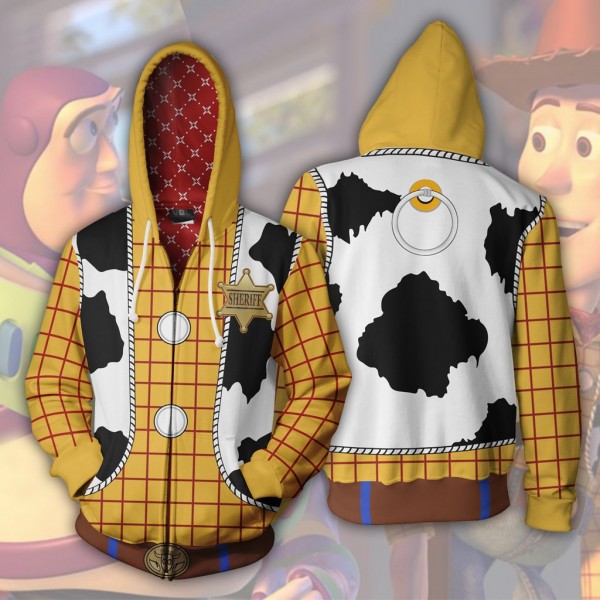 Toy Story Sheriff Woody Zip Up Hoodie Jacket Cosplay Costume