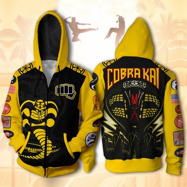 Karate Kid Hoodies - Cobra Kai 3D Zip Up Hoodie Jacket Cosplay Costume