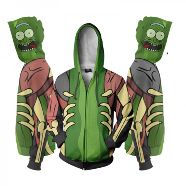 Rick And Morty Hoodies - 3D Pickle Rick Zip Up Hoodie Jacket Cosplay Costume