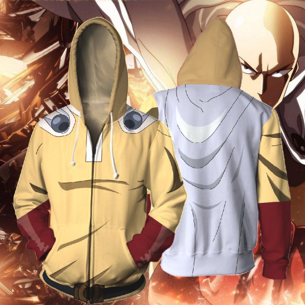 One Punch Man Hoodies - Anime Saitama 3D Zip Up Hoodie Jacket Cosplay Costume