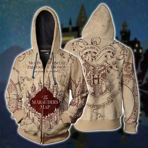 Harry Potter Hoodies - The Marauder's Map 3D Zip Up Hoodie Jacket Cosplay Costume