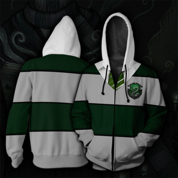 Harry Potter Hoodies - Slytherin Green Striped Hoodie Jacket 3D Zip Up Cosplay Costume