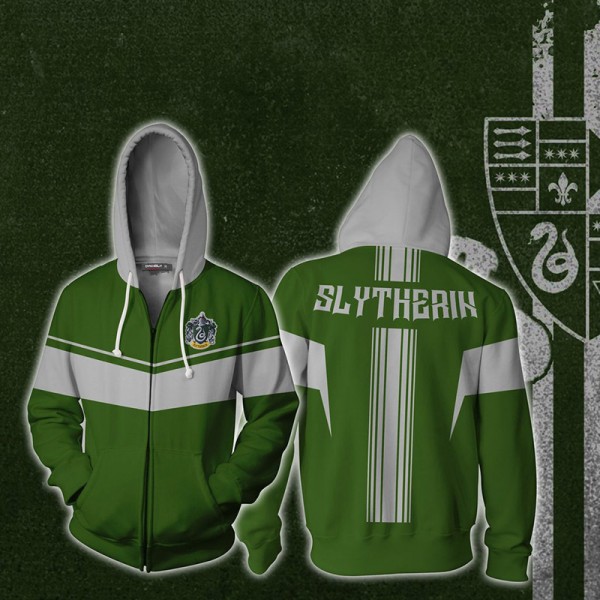 Harry Potter Hoodies - Slytherin Green 3D Hoodie Jacket Zip Up Cosplay Costume