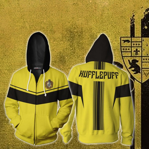 Harry Potter Hoodies - Hufflepuff Yellow 3D Hoodie Jacket Zip Up Cosplay Costume
