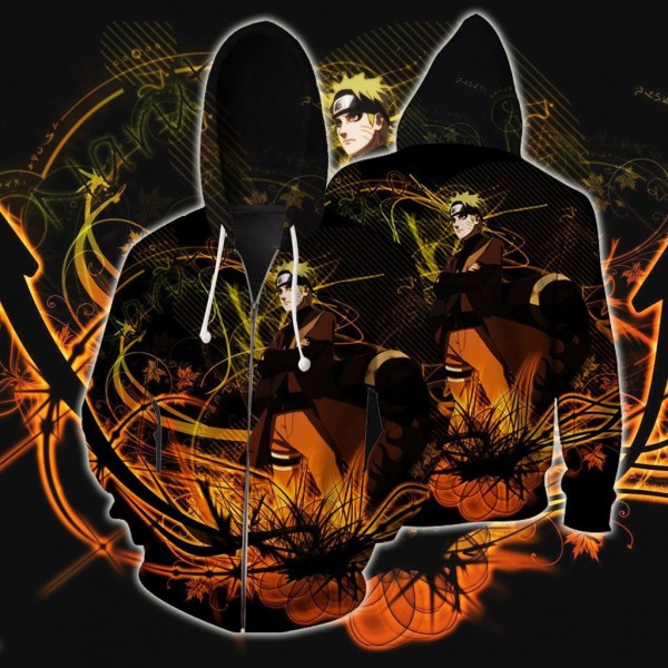 Naruto Hoodies - Uzumaki Naruto Hoodie 3D Zip Up Jacket Coat Cosplay