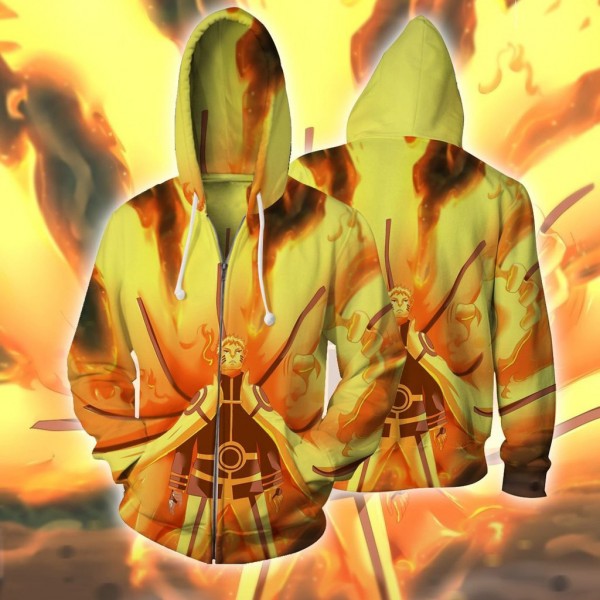 Naruto Hoodies - Naruto Yellow 3D Zip Up Hoodie Jacket Coat Cosplay