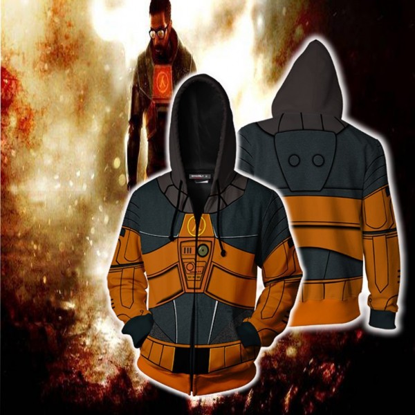 Half-Life Hoodies - Gordon Freeman 3D Zip Up Hoodie Jacket Coat Cosplay