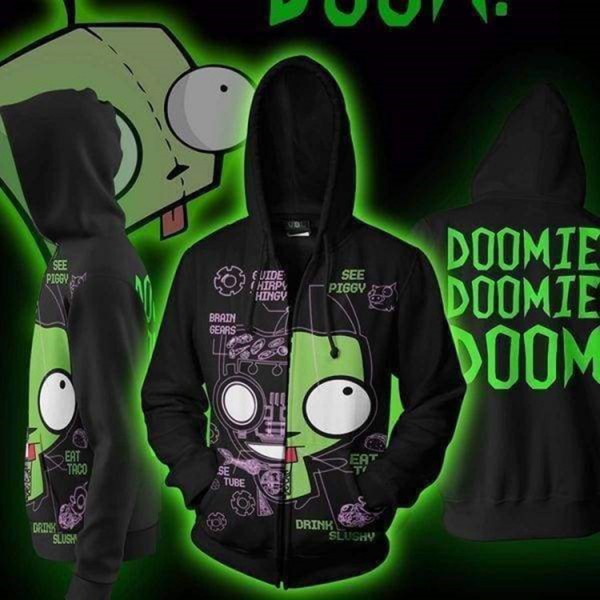 Invader Zim Gir Doom 3D Zip Up Hoodie Jacket Cosplay