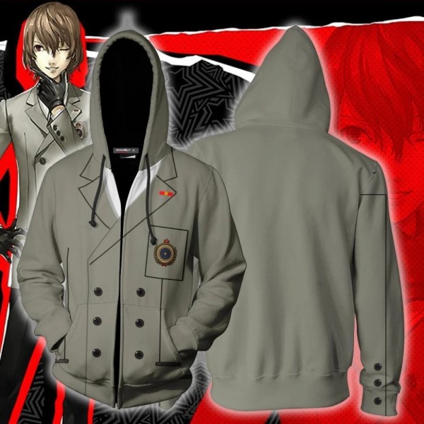 Persona 5 Goro Akechi Hoodie Jacket 3D Zip Up Coat Cosplay
