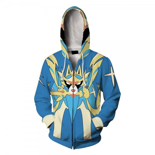 Pokemon Sword And Shield Zacian Hoodie 3D Zip Up Hoodie Jacket Coat Cosplay