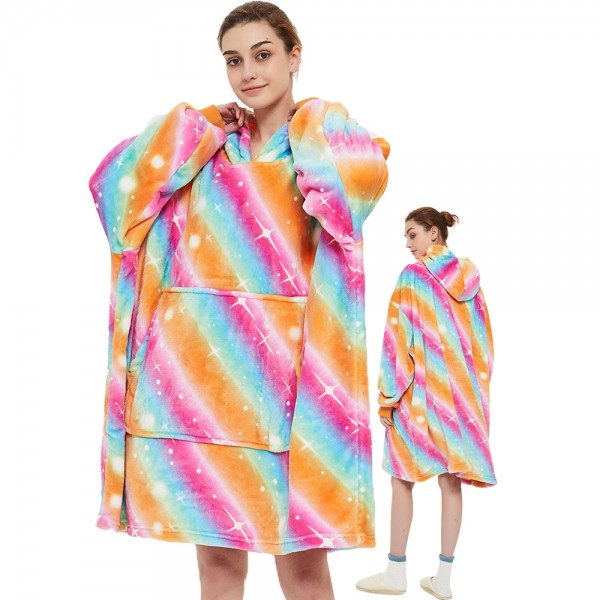 Blanket Hoodie Oversized Sweatshirt Sherpa Hoodie for Adults Women & Men Rainbow
