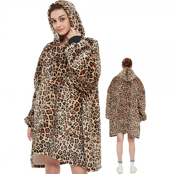 Blanket Hoodie Oversized Sweatshirt Sherpa Hoodie for Adults Women & Men Leopard