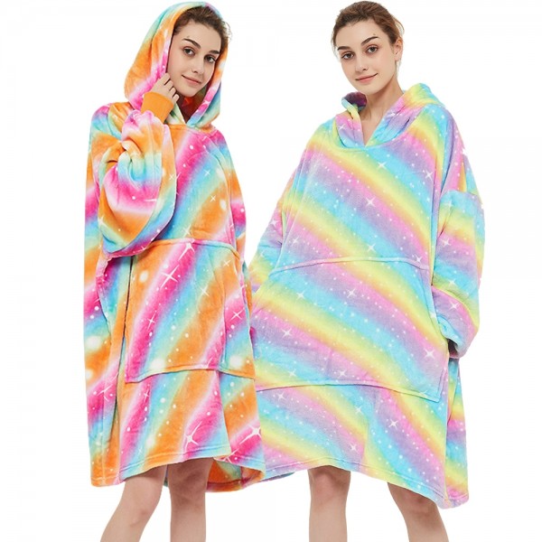 Rainbow Oversized Blanket Sweatshirt Sherpa Lounging Hoodie for Adults Women & Men